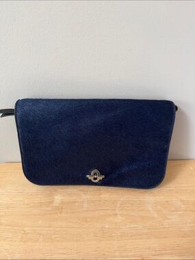Banana Republic Navy Haircalf Crossbody Bag with Silver-Tone Turn Lock